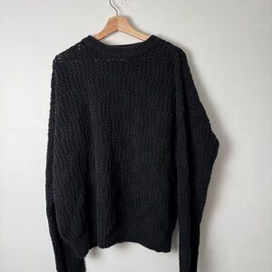 Vintage Men's Heavy Knit Linen and Cotton Black Crewneck Sweater Fisherman XL